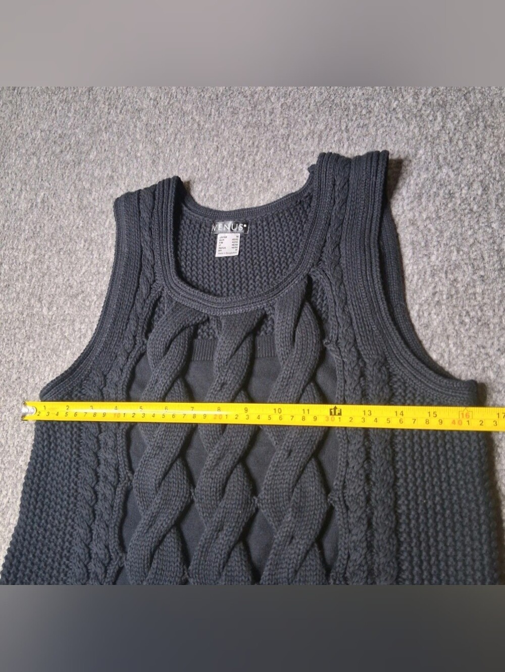 VENUS Womens Black Cable Knit Sleeveless Hi-Low Tunic Sweater M - Picture 10 of 14